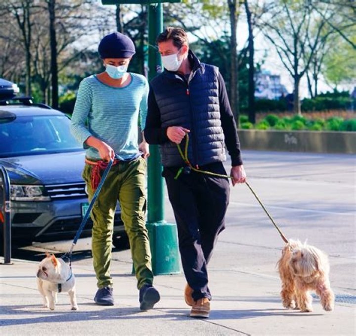 Hugh Jackman and his son Oscar Jackson walking their dogs in New York | Source: Getty Images