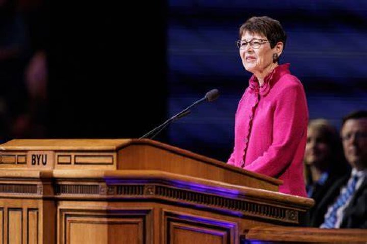 Sister Susan Bednar speaks during a devotional at the Ephraim Institute at Snow College.