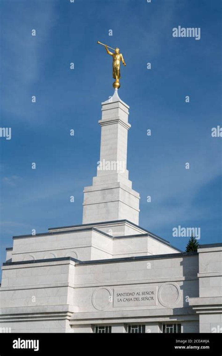 The Angel Moroni atop the Salt Lake Temple is graced with a touch of snow as seen from the Joseph Sm
